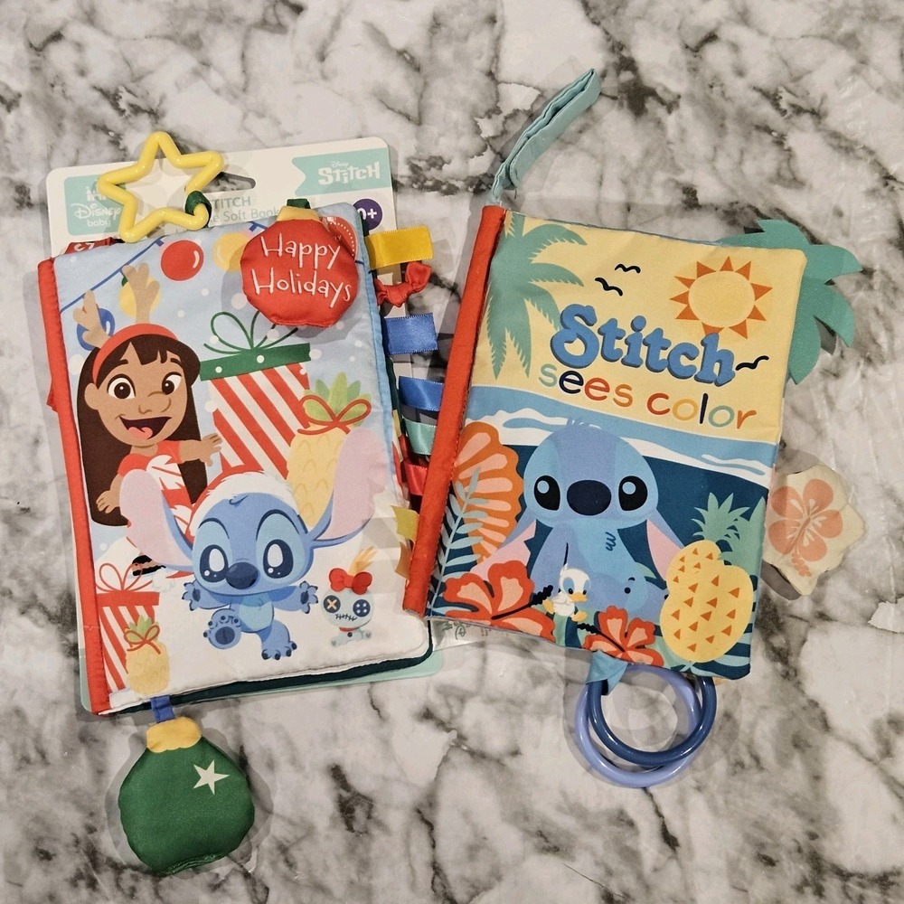 Disney Stitch Baby Gift Bundle – Soft Cloth Book, Plush Toy &‎ Teether